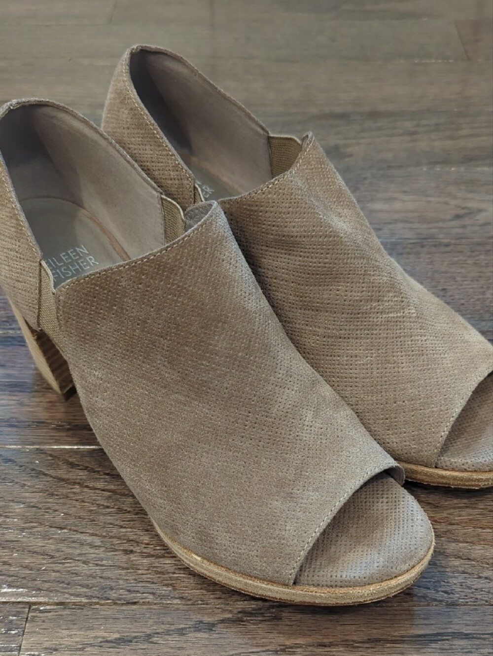 Eileen Fisher Taupe Open-Toe Block Heel‎ Booties - Picture 6 of 6